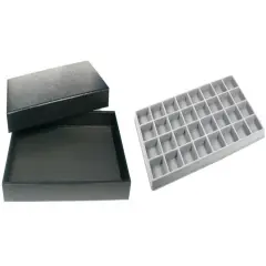 Black Jewelry Display Case (Removable Magnetic Lid) w/ Gray 32-slot Plastic Tray