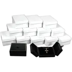 12 Black Leather Pendant Earring Boxes Snap Lid Display