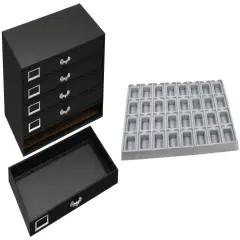 Black FindingKing 5-Drawer Jewelry Case w/ 5 Gray 32-slot Puff Earring Trays