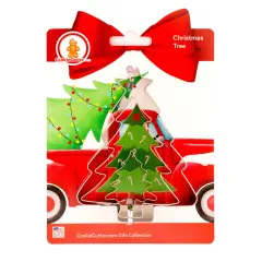 CookieCutter.com Christmas Tree Cookie Cutter Set 3 Piece, Hang Tag Cookie Recipe Card, Large, Medium, Small, Tin Plate Steel, USA