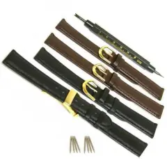 4 Black Brown Leather Watch Band Deployment Buckle 18mm