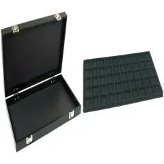 Black Jewelry Case (2xMetal Clasps &Removable Lid) w/ Black 50-slot Plastic Tray