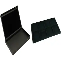 Black Faux Leather Jewelry Case w/ 1 Black 8-slot Plastic Tray (Snap Close Lid)