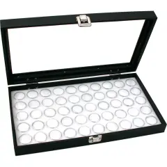 Glass Top Jewelry Display Case Box White 50 Gem Jars
