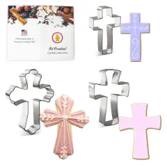 CookieCutter.com Religious Cross 3 Piece Cookie Cutters Set, Fancy Cross, Confirmation, Traditional, Tin Plate Steel, USA