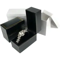 2 Black Leather Bracelet Watch Boxes Gift Displays