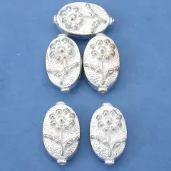 Flat Oval Flower Bead Silver Plated Tube 16mm 18g App 5