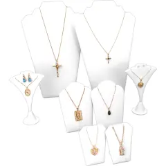 8 Pc Set White Leather Necklace Chain Jewelry Displays