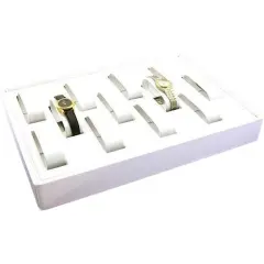 12 Slots Watch Display Tray White Leather Showcase Unit