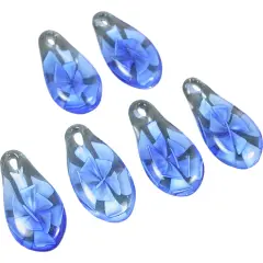 6 Blue Lampwork Glass Pendant Bead Teardrop Flower