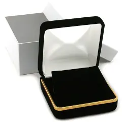 Black Velvet Necklace Pendant Gift Box With Brass Trim 2.75"