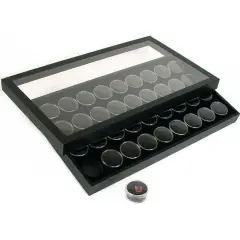 36 Black Gem Jars Display & Acrylic Lid Travel Tray