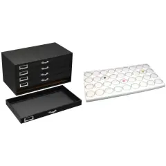 Black FindingKing 5-Drawer Jewelry Storage Case w/ 5 White 36 Gem Jar Inserts