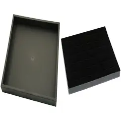 Black Open Square Stackable Jewelry Display Tray w/ Black 36-slot Foam Insert