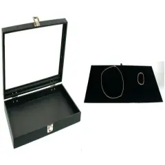 Black Glass Top Jewelry Case w/ Black Velvet Display Insert (Single metal latch)