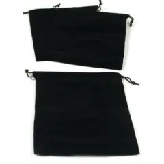 3 Pouches Black Velvet Drawstring Jewelry Bags 5"