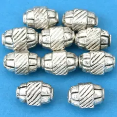 15g Bali Hex Oval Tube Beads Antq Silver Plt 10mm App 8