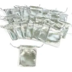 24 Pouches Silver Gift Bags Drawstring Jewelry Favor 2"