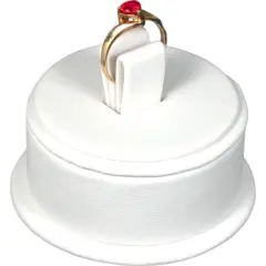 White Leather Ring Stand Jewelry Showcase Display 2.5"