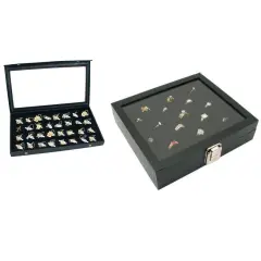 2 Glass Top Display Case (1) 32 Slot Flocked Display & (1) 36 Slot Ring Insert
