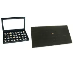 Faux Leather Jewelry Display Case W/ 32 & 72 Slot Tray Inserts Kit 3 Pcs
