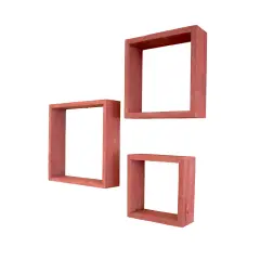 Rustic Farmhouse Reclaimed Wooden Open Square Wall Shelves (Set of 3) Red