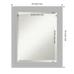 Beveled Wood Bathroom Wall Mirror, Brushed Sterling Silver Frame