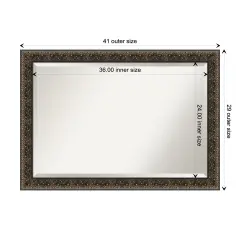 Beveled Wood Bathroom Wall Mirror, Intaglio Embossed Black Frame