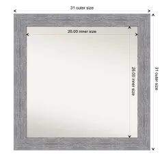 Amanti Art Non-Beveled Wall Mirror, Bark Rustic Grey Frame