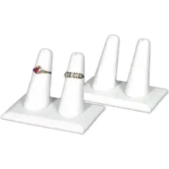 2 Displays Double Ring White Leather Jewelry Showcase
