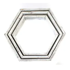 Rustic Farmhouse Floating Reclaimed Wood Hexagon Shelves (Set of 3) White