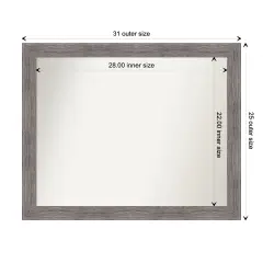 Amanti Art Non-Beveled Wall Mirror, Pinstripe Plank Grey Narrow Frame