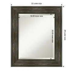 Beveled Bathroom Wall Mirror, Rail Rustic Char Frame