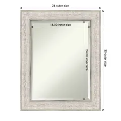 Beveled Wood Bathroom Wall Mirror, Trellis Silver Frame