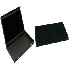 Black Faux Leather Jewelry Case w/ 1 Black 7-Slot Plastic Tray (Snap Close Lid)