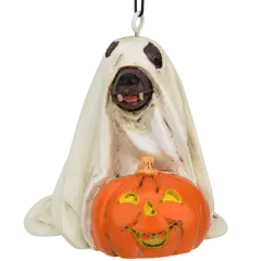 Cute Dog Dressed As Ghost with Pumpkin Halloween Ornament