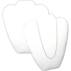 2 White Leather Padded Necklace Pendant Bust Showcase Displays 8 5/8"