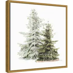 Vintage Wooded Holiday Trees in Snow by Katie Pertiet Canvas Wall Art Print Framed Gold
