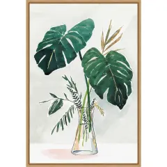 Forenoon II (Monstera Leaf) by Isabelle Z 16-in. W x 23-in. H. Canvas Wall Art Print Framed in Natural