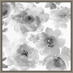 Springtime Black and White Flowers by Kelsey Morris 16-in. W x 16-in. H. Canvas Wall Art Print Framed in Grey