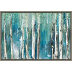 Cerulean Forest I by Rebecca Barger 23-in. W x 16-in. H. Canvas Wall Art Print Framed in Grey