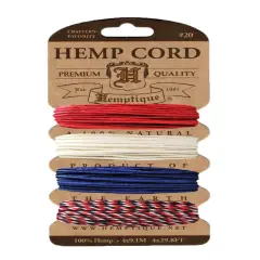 Hemptique 1mm #20 Variegated Metallic & Glitter Hemp Cord Card Set Eco Friendly Sustainable Naturally Grown Jewelry Bracelet Making Paper Crafting Scrapbooking Bookbinding Mixed Media Crocheting Macrame Seasonal Holiday Gift Wrapping Outdoor Garden Americana classic