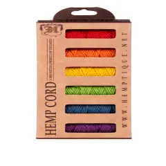 Hemptique 1mm #20 Hemp Cord 6-Pack Mini Spools Jewelry Bracelet Making Paper Crafting Scrapbooking Bookbinding Mixed Media Crocheting Macrame Seasonal Holiday Gift Wrapping Rainbow fields