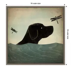 Black Dog Swim by Ryan Fowler Canvas Wall Art Print Framed Grey