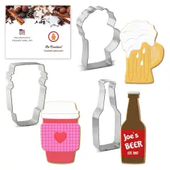 CookieCutter.com 3 Piece Drinks Cookie Cutter Set Beer Mug, Latte Cup, Bottle, USA