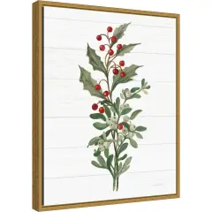Christmas Moments V (Holly) by Silvia Vassileva Canvas Wall Art Print Framed Gold
