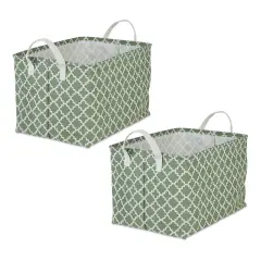 DII PE-Coated Cotton Polyester Laundry Bin Lattice Artichoke Green Rectangle Extra Large 12.5x17.5x10.5 (Set of 2)