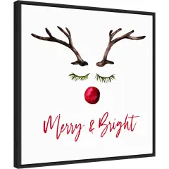 Reindeer Merry and Bright by Amanti Art Portfolio 22-in. W x 22-in. H. Canvas Wall Art Print Framed in Black