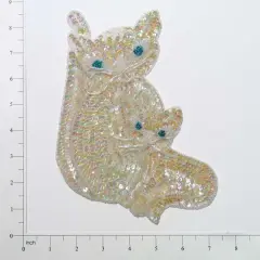 8" x 6" Cat With Kitten Sequin Applique/Patch Crystal AB