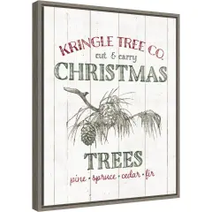 Christmas Tree Farm Sign by Wild Apple Portfolio Canvas Wall Art Print Framed Grey